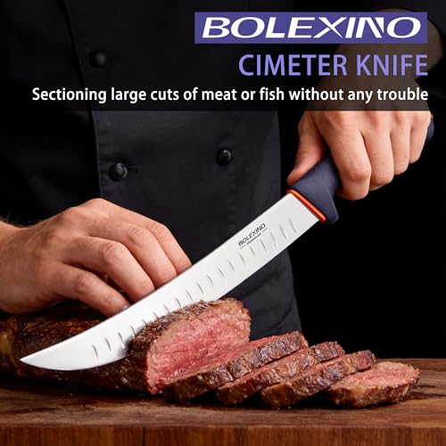 12 Inch Brisket Slicing Knife,Carving Knifewith Granton Edge, X50CrMoV15 Stainless Steel Butcher Knife with Ergonomic Non-Slip Handle for Meat Cutting, BBQ & Turkey - color: ‌Navy Blue, size: 12"