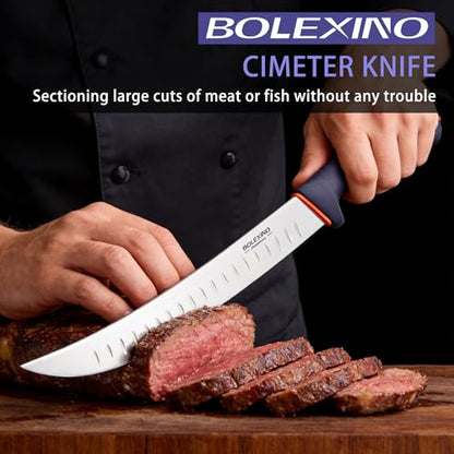 12 Inch Brisket Slicing Knife,Carving Knifewith Granton Edge, X50CrMoV15 Stainless Steel Butcher Knife with Ergonomic Non-Slip Handle for Meat Cutting, BBQ & Turkey - color: ‌Navy Blue, size: 12"