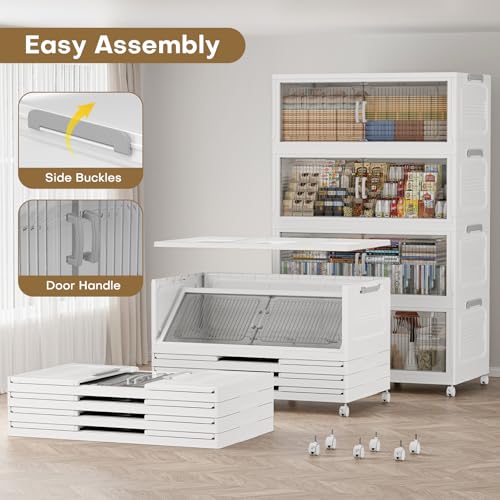 Extra Large Stackable Storage Bins with Lid, 210Gal/840QT Foldable Collapsible Storage Box with Doors, Wheels and Drawers, Plastic Closet Organizer Container for Kitchen, Bedroom, Dorm, 3Pack - size: 70Gal-3Pack