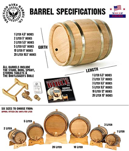 Personalized 1 Liter Oak Aging Barrel with Stand, Bung, and Spigot - Age Wine, Cocktails, Bourbon, Whiskey, Beer and More! Laser Engraved Bistro Design (B314) - size: 1 Liter