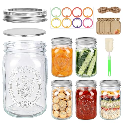 Alotpower Wide Mouth Mason Jars 32 oz - 6Pack Clear Glass Canning Jars | Quart Mason Jars with Airtight Lids & Bands for Pickling, Fermenting, Preserving, Meal Prep, and Dry Storage - color: 32fl.oz 6pack