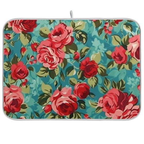 Kcldeci Red Green Rose Dish Drying Mat Kitchen Drying Pad Dish Draining Mat Dish Rack Drainer Pad 18 x 24 - color: Woman, size: 18x24in