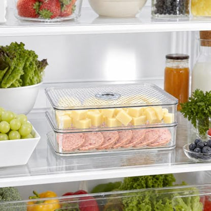 2 Layers Cheese Lunch Meat Storage Container for Fridge,Deli Food Storage Container with Lids,Refrigerator Organizers and Storage for Cheese,Cold Cuts, Bacon,Ham,Sandwich Meat Keeper