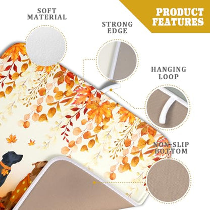 Giwawa Fall Dogs Dish Drying Mat Autumn Leaves Reusable Dishes Pad 16"x18" Holiday Microfiber Quick Dry Dish Drainer Rack Mat for Kitchen Counter - color: Fall Dogs, size: 16x18 inch