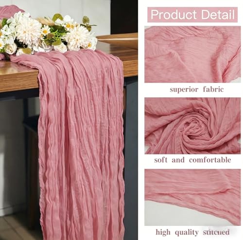 16 Pack Dusty Rose Cheesecloth Table Runner 10FT, Boho Gauze Cheese Cloth Table Runner Long Rustic Sheer Dusty Pink Table Runners for Wedding Bridal Baby Shower Birthday Party Table Decorations - style: Pink