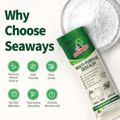 Seaways Multi-Purpose Descaler & Cleaner Powder Packets (40 Uses, 2-Pack) | Descaling Solution for Nespresso, Coffee Machine, Ice Maker & Kettle | Citric Acid Limescale Remover | 20×0.35 oz - size: 7.05 Ounce (Pack of 2)