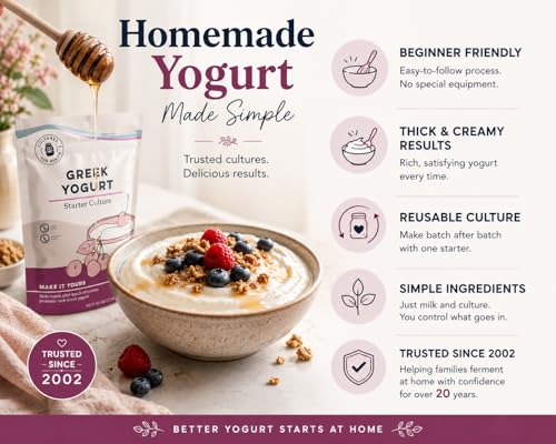 Cultures for Health Greek Yogurt Starter Culture | 2 Packets Dehydrated Heirloom Style DIY Probiotic Yogurt | Delicious for Smoothies, Granola and Berries, Tzatziki, Soup, & Other Healthy Snacks