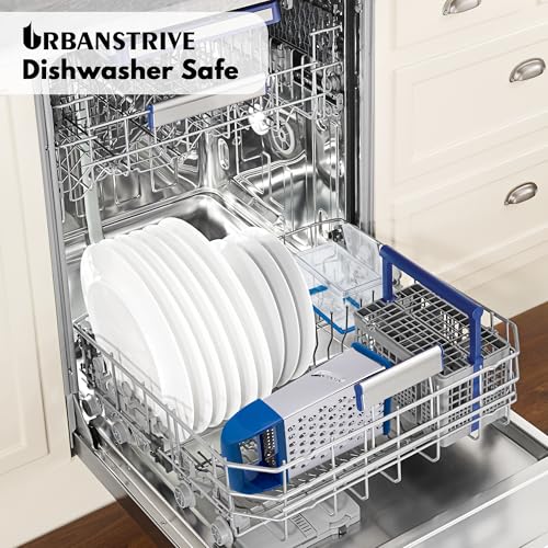 Urbanstrive Cheese Grater With Container, Professional Cheese Grater with Handle, Stainless Steel Graters for Kitchen Handheld, Box Grater with 4 Sides for Vegetables, Ginger, Potatoes (Dark Blue) - color: Dark Blue