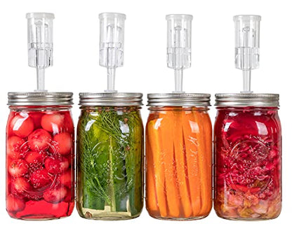 Jillmo Fermentation Lids for Wide Mouth Mason Jars, Stainless Steel Auto Venting Fermenting Lid Kit with Airlocks & Silicone Grommets for Pickles, Kimchi & Sauerkraut, 4 Pack, No Jars Included - size: Pack of 4
