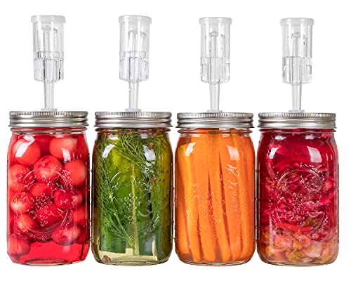 Jillmo Fermentation Lids for Wide Mouth Mason Jars, Stainless Steel Auto Venting Fermenting Lid Kit with Airlocks & Silicone Grommets for Pickles, Kimchi & Sauerkraut, 4 Pack, No Jars Included - size: Pack of 4