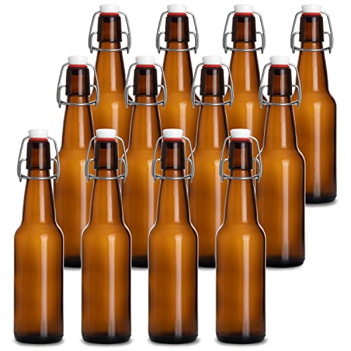 Ilyapa 16 oz Amber Flip Top Glass Beer Bottles for Home Brewing, Set of 12 - size: 12 pack