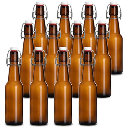 Ilyapa 16 oz Amber Flip Top Glass Beer Bottles for Home Brewing, Set of 12 - size: 12 pack