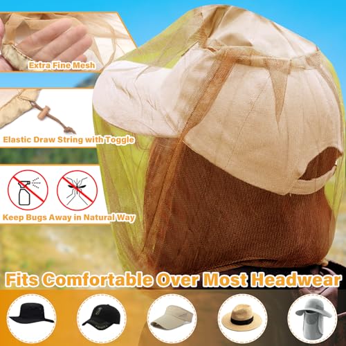 Benvo Mosquito Head Net Mesh One Piece Face Neck Fly Netting Cover from Bugs Gnats Noseeums Hat-Compatible Insect Shield for Fishing, Camping, Gardening (2pcs, Khaki, Upgraded Big Net) - color: Beige