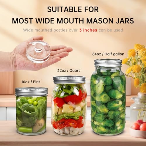6Pcs Fermentation Glass Weights with Easy Grip Handles, Clear Canning Weights and Pickling Glass Weight for Wide Mouth Mason Jars, Fermenting Kit, Kimchi, Sauerkraut (6)