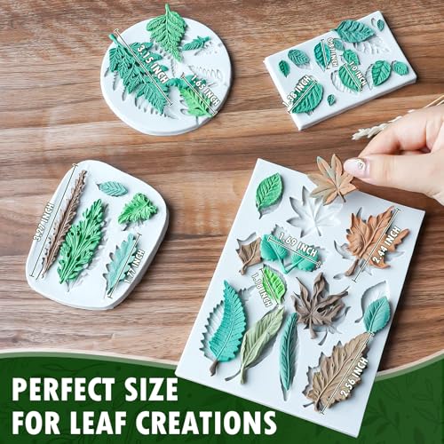 HKNMTT Leaf Fondant Silicone Mold Small Maple Shapes, 34 Cavity Tree Fern Leaves Rose Flower for Cake Cupcake Topper Craft Decorating Sugar Candy Clay Plant Moulds DIY BPA Free - style: Leaf - 4PCS