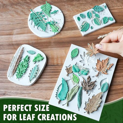 HKNMTT Leaf Fondant Silicone Mold Small Maple Shapes, 34 Cavity Tree Fern Leaves Rose Flower for Cake Cupcake Topper Craft Decorating Sugar Candy Clay Plant Moulds DIY BPA Free - style: Leaf - 4PCS