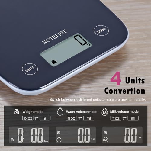 NUTRI FIT Digital Food Scale, 11lb Kitchen Scale Digital Weight, Cooking Scale for Food Ounces and Grams, 4 Units with 0.1oz/1g Precision, LCD Display with Tare Function - color: Ink Black