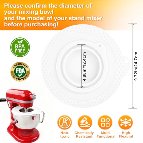 Silicone Mixer Bowl Cover Compatible with KitchenAid 6 Quart Bowl-Lift Stand Mixer, Mixer Bowl Lid to Prevent Spilling of Ingredients - color: Fit for 6qt - White