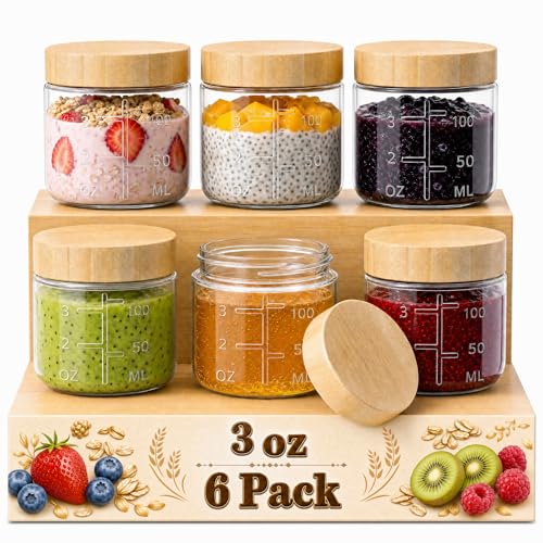 HomArtist 3oz Glass Salad Dressing Containers with Bamboo Lids - 6 Pack Small Airtight Condiment Cups, Mini Sauce Jars for Picnic, Ketchup, Dip & Snacks, Leakproof, BPA-Free & Dishwasher Safe - color: 3oz - 6 Pack