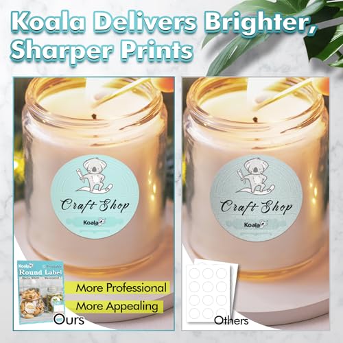 Koala Round Labels 2 Inch, Matte Waterproof Printable Circle Stickers for Inkjet and Laser Printer, 240 Circle Labels for Brand Logo, Bottle, Jar