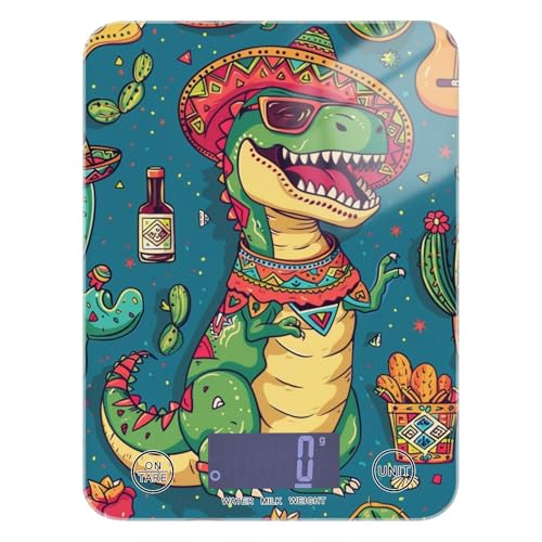 Blue Dinosaur Cactus Food Scale Kitchen Digital Scale Food Ounces and Grams Dieting Baking Cooking Waterproof Glass Panels LCD Display,4 Units Tare Function - color: Blue Dinosaur Cactus