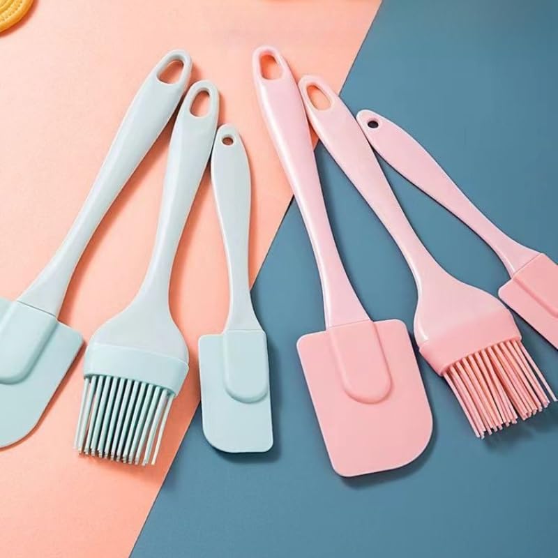 3PCS Silicone Pastry Brushes, Baking Cream Scraper,Household Kitchen Rubber Oil Brush, Cake Spreader for Baking, Grilling (Pink)