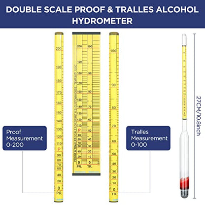 Hydrometer Alcohol Meter Test Kit 0-200 Proof Digital Hydrometer Alcohol with 1 Glass Cylinder, 1 Brush and 2 Airlock for Proofing Distilled Content Tester