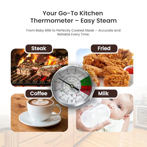 Rattleware 7” Easy Steam Thermometer for Home, Cafe, Restaurants, Residential, Or Commercial Use - Milk Frothing Thermometer and Barista Thermometer - Durable Fast Reading Thermometer (25mm Dial)