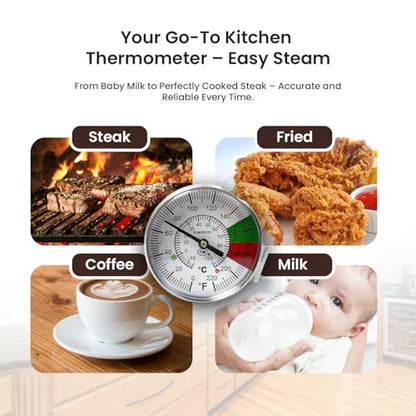Rattleware 7” Easy Steam Thermometer for Home, Cafe, Restaurants, Residential, Or Commercial Use - Milk Frothing Thermometer and Barista Thermometer - Durable Fast Reading Thermometer (25mm Dial)