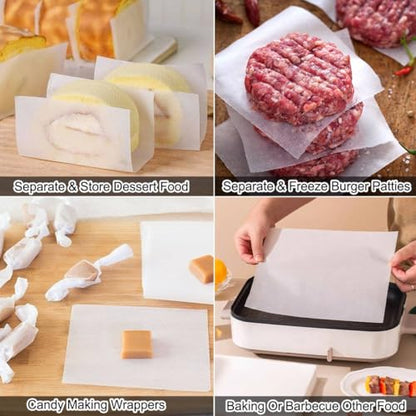 Burger Patty Paper, AIMEIKI 300Pcs 6x6 Inch Parchment Paper Squares Non-Stick Wax Paper Parchment Paper Sheets for Patty Seperating, Freezing or Candy Wrappers - size: 6 x 6 Inch