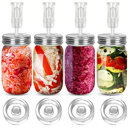 Samshow Fermentation Kit-4 Glass Fermentation Weights,4 Fermenting Lids,4 airlocks,4 Silicone Rings,5 Silicone Grommet for Wide Mouth Mason Jar for Sauerkraut,Vegetables and Other Fermented Food