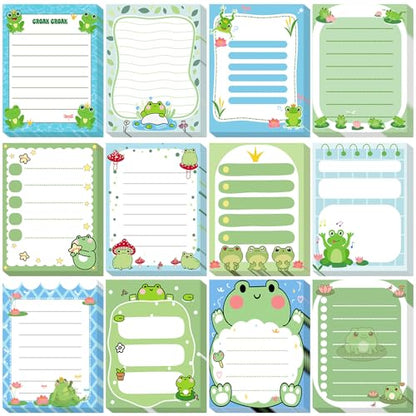 Chiisong 12 Pack Frog Sticky Notes Gifts Cute Frog Sticky Notes 3x4 Inch Cartoon Funny Self Stick Notepads Novelty Animals Post Pads Favors for Women Men Office Supplies Home Christmas Small Gifts - style: Frog