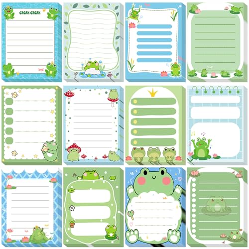 Chiisong 12 Pack Frog Sticky Notes Gifts Cute Frog Sticky Notes 3x4 Inch Cartoon Funny Self Stick Notepads Novelty Animals Post Pads Favors for Women Men Office Supplies Home Christmas Small Gifts - style: Frog