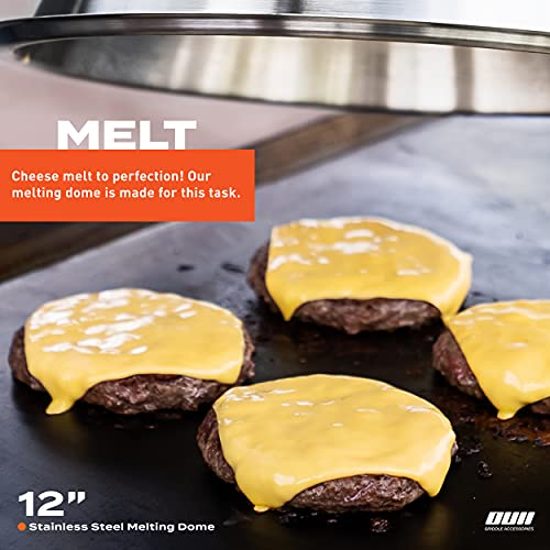 Flat Top Griddle Accessories Set for Blackstone and Camp Chef Griddle - 12 Inch Heavy Duty Round Basting Cover Cheese Melting Dome with Cast Iron Burger Bacon Press & Basting Brush