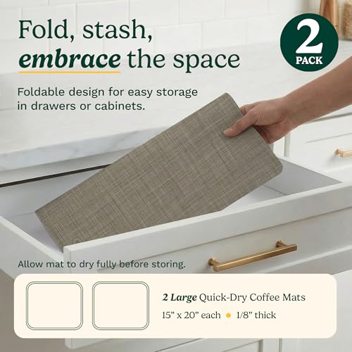 Cuisinart Coffee Mat for Countertop (2 Pack)–Quick-Dry Absorbent Coffee Bar Mat for Espresso Machines & Brew Stations, Also Use as a Dish Drying Mat on Kitchen Counter, Non-Slip, Easy Care, 15” x 20” - color: Taupe