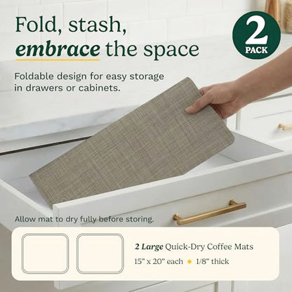Cuisinart Coffee Mat for Countertop (2 Pack)–Quick-Dry Absorbent Coffee Bar Mat for Espresso Machines & Brew Stations, Also Use as a Dish Drying Mat on Kitchen Counter, Non-Slip, Easy Care, 15” x 20” - color: Taupe