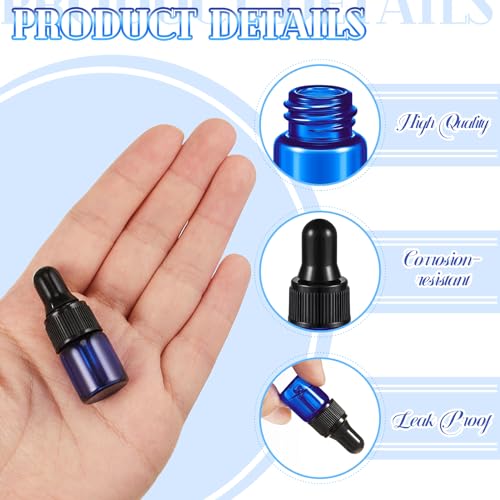 Didaey 100 Pcs 1/2/3/5/10/15 ml Mini Glass Oil Dropper Bottle Bulk, Clear Essential Small Empty Bottles Sample Containers Perfume Liquid Vials with Cap for Traveling (2 ml,Blue) - color: Blue, size: 2 ml