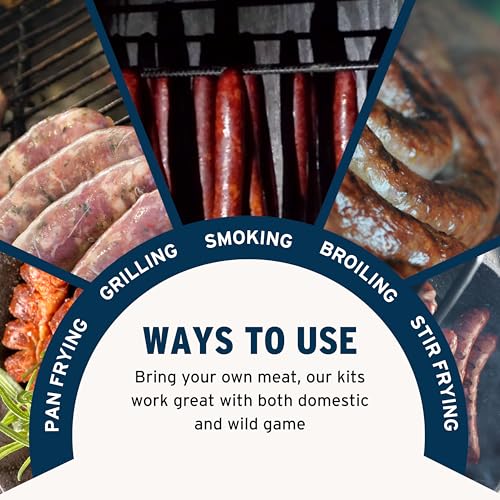 PS Seasoning Cheddar Mac N’ Cheese Bratwurst Kit - Sausage making Seasoning And Natural Hog Casings For 10 Lbs Of Meat Easy Homemade Brats For Pork, Beef, Venison, Wild Game