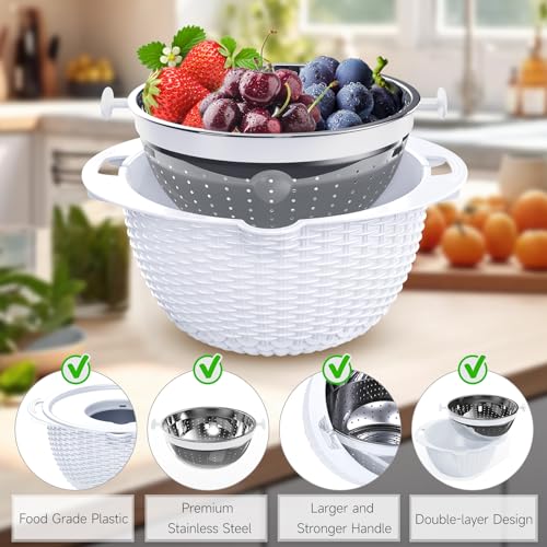 4-1 Strainer with Bowl Set - Rotatable Colander for Kitchen(Patented) - Strainers and Colanders - Pasta Strainer with New Upgraded Graters for Fruit Veggie Fun Kitchen Presents - White - color: White