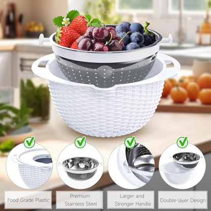 4-1 Strainer with Bowl Set - Rotatable Colander for Kitchen(Patented) - Strainers and Colanders - Pasta Strainer with New Upgraded Graters for Fruit Veggie Fun Kitchen Presents - White - color: White