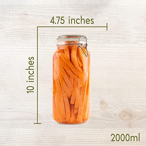 Glass Jars with Airtight Lids Food Storage Jars Leak Proof Canisters with Clear Preserving Seal Wire Clip Fastening for Kitchen Canning Pickling [67 oz]
