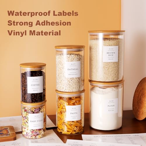 CZZGSM Set of 6 Glass Flour and Sugar jars with 132 Kitchen Pantry Labels - Thicken Large Glass Storage containers with Airtight Bamboo Lid - Rice Canisters for Salt Coffee - 100OZ/54OZ/27OZ - color: 6pack