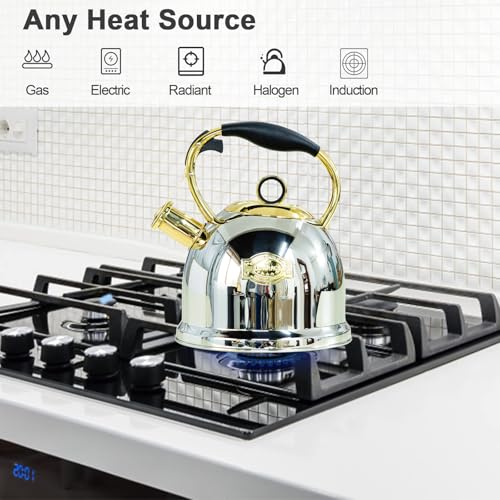 Tea Kettle for Stovetop, Food Grade Stainless Steel Water Kettle, Tea Pot for Home & Kitchen, 3.0 Qt - color: Gold