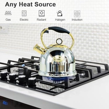 Tea Kettle for Stovetop, Food Grade Stainless Steel Water Kettle, Tea Pot for Home & Kitchen, 3.0 Qt - color: Gold