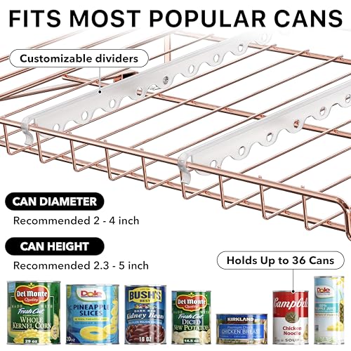 Simple Houseware Stackable Can Organizer Rack for Pantry/Cabinet – 11.5" D x 17" W x 13.75" H, Holds 36 Cans, 3-Tier Can Food Storage Dispenser, Rose Gold - color: Rose Gold