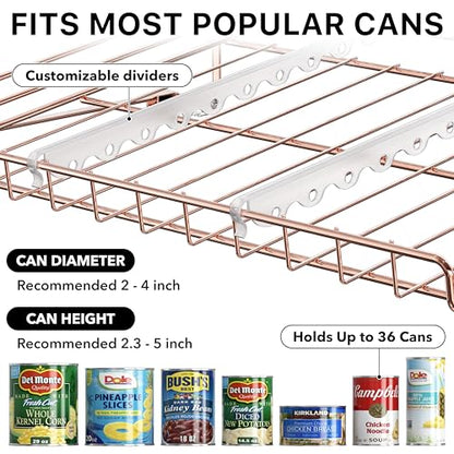 Simple Houseware Stackable Can Organizer Rack for Pantry/Cabinet – 11.5" D x 17" W x 13.75" H, Holds 36 Cans, 3-Tier Can Food Storage Dispenser, Rose Gold - color: Rose Gold