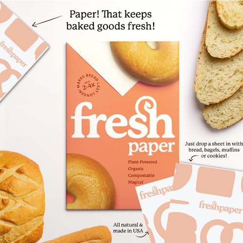FRESHPAPER Keep Baked Goods Fresh, 8 Reusable Food Saver Sheets for Bread, Bagels, Muffins, Cookie Storage, Healthy Meal Prep, BPA Free, 1 (8 Sheet) Packs, Made in The USA