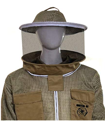Brutul Bee 3 Layer Beekeeping Ultralight Ventilated Suit With Round Veil (KHAKI, XL) - color: Khaki, size: X-Large