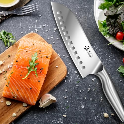 DDF iohEF Kitchen Knife, Chef's Knife In Japanese Stainless Steel Professional Santoku Cooking Knife, 7 Inch Non-slip Ultra Sharp Knife with Ergonomic Handle - color: Santoku Knife