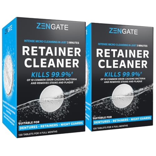 ZENGATE Retainer Cleaner Tablets for Dentures, Retainers, Aligners & Mouth Guards – 240 Denture Cleaning Tablets (8 Month Supply), Removes Plaque, Stains & Odor – FSA HSA Eligible - style: 2 Pack